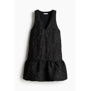 HM Black Jacquard Weave Bubble Hem V-Neck Sleeveless Dress Small NWT
